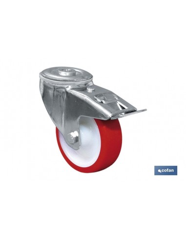 RUEDA POLIURETANO PASANTE/FRENO...