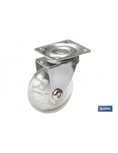 RUEDA TRANSP/CROMADO PLACA PU Ø35MM...