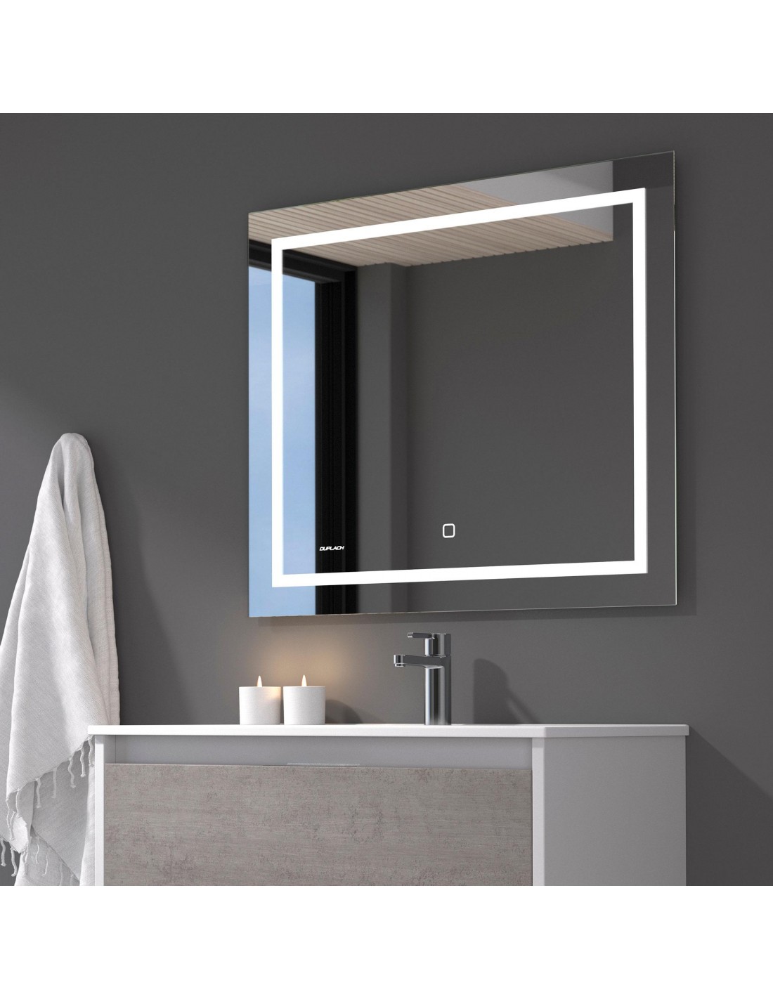 Espejo de baño rectangular con antivaho y LED perimetral interna